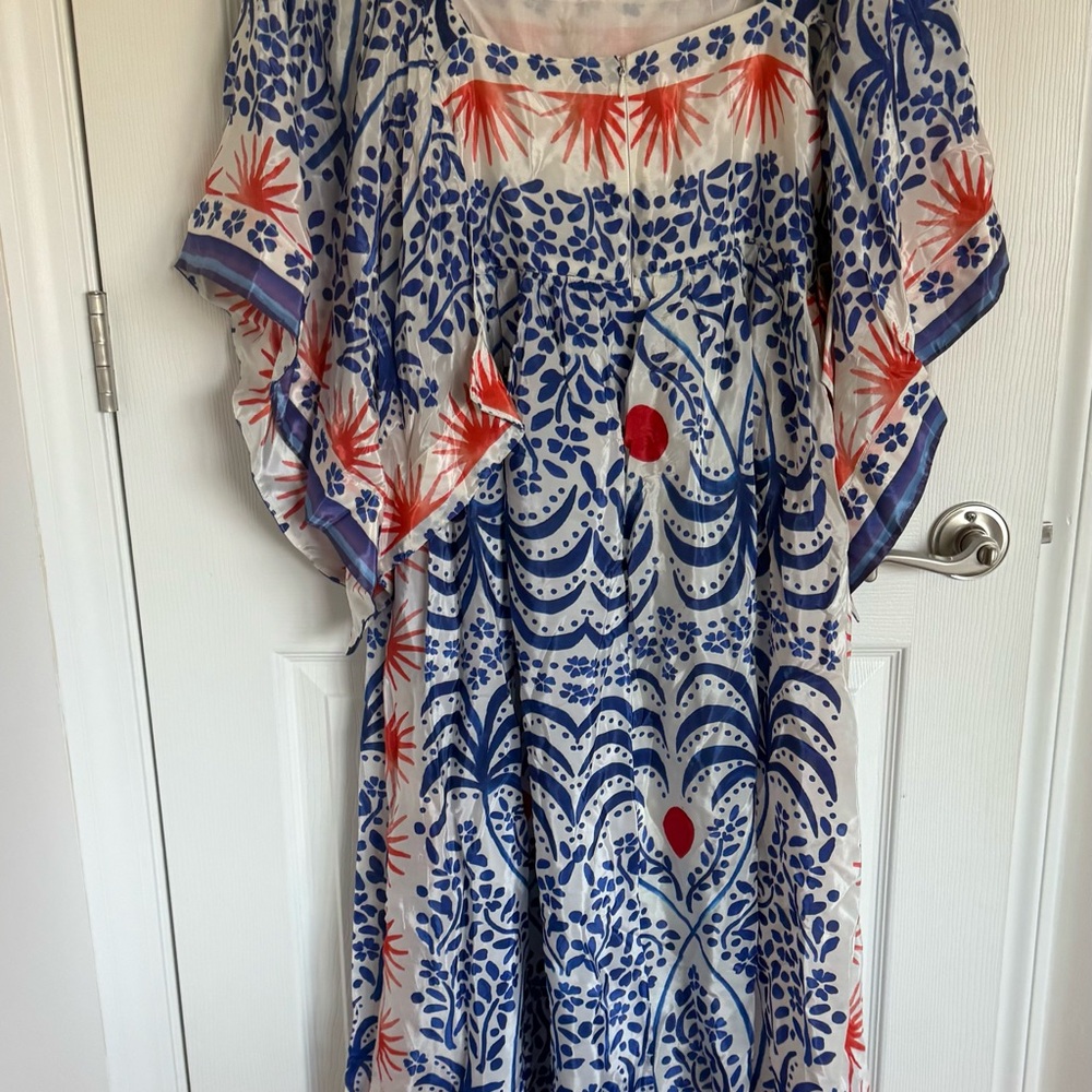 FARM Rio White Maxi Dress with Blue and Orange Botanical Motif - Picture 9 of 14